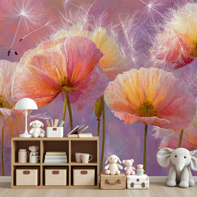 Papier peint adhésif floral à motif floral abstrait aquarelle rose crème crème H 69 po x l 96 po amovible, papier peint mural en PVC pour chambre à coucher, bureau à domicile
