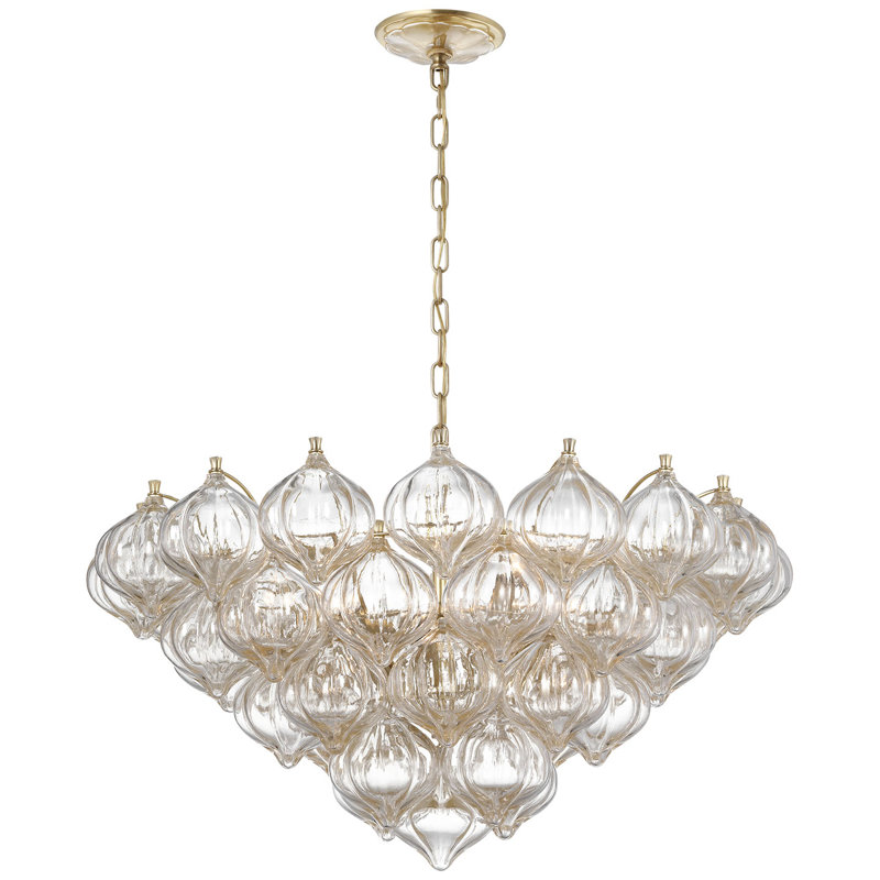 Julie Neill Caselli 36" Basket Chandelier with Clear Glass, Gold, Hand-Rubbed Antique Brass