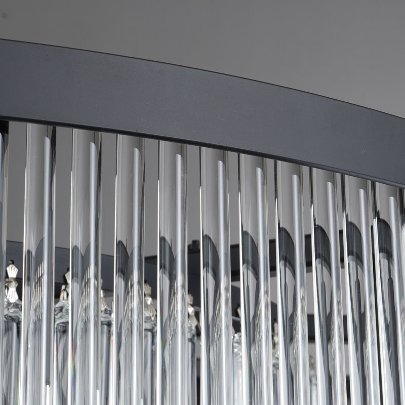 31.5"  2-Tier Round Cylinder Glass Chandeliers For Dining Room, Kitchen Island, Foyer, Matte Black