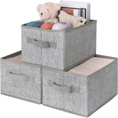Closet Storage Bins with Handles, Gray, Small, 3-Pack | Small Closet Storage Bins for Shelves, Collapsible Storage Boxes, Decorative Organizers for Cl