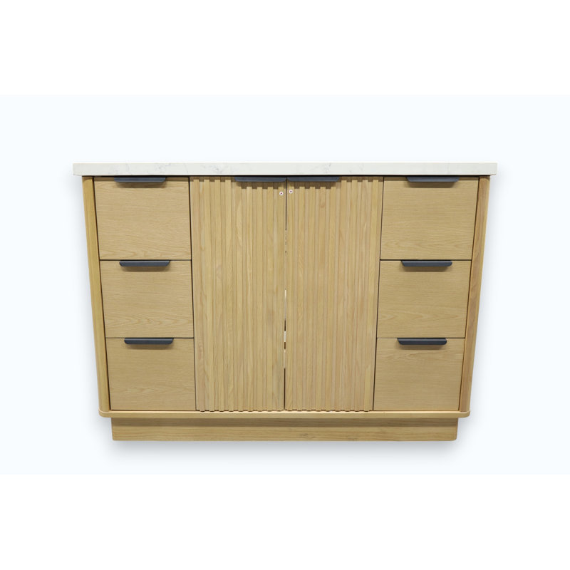 Meuble-lavabo cannelé 48 po avec comptoir en quartz et lavabo en porcelaine - naturel, 48", Natural