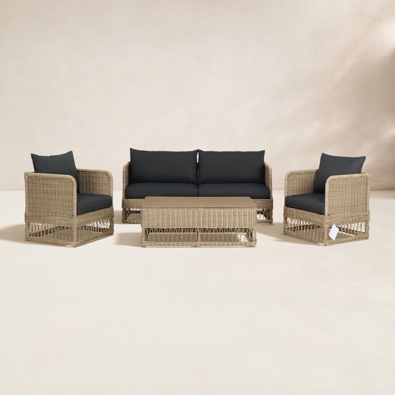 Destin Pebble 4-Piece Sunbrella® Outdoor Patio Seating Set - Canvas Denim, Canvas Denim, White