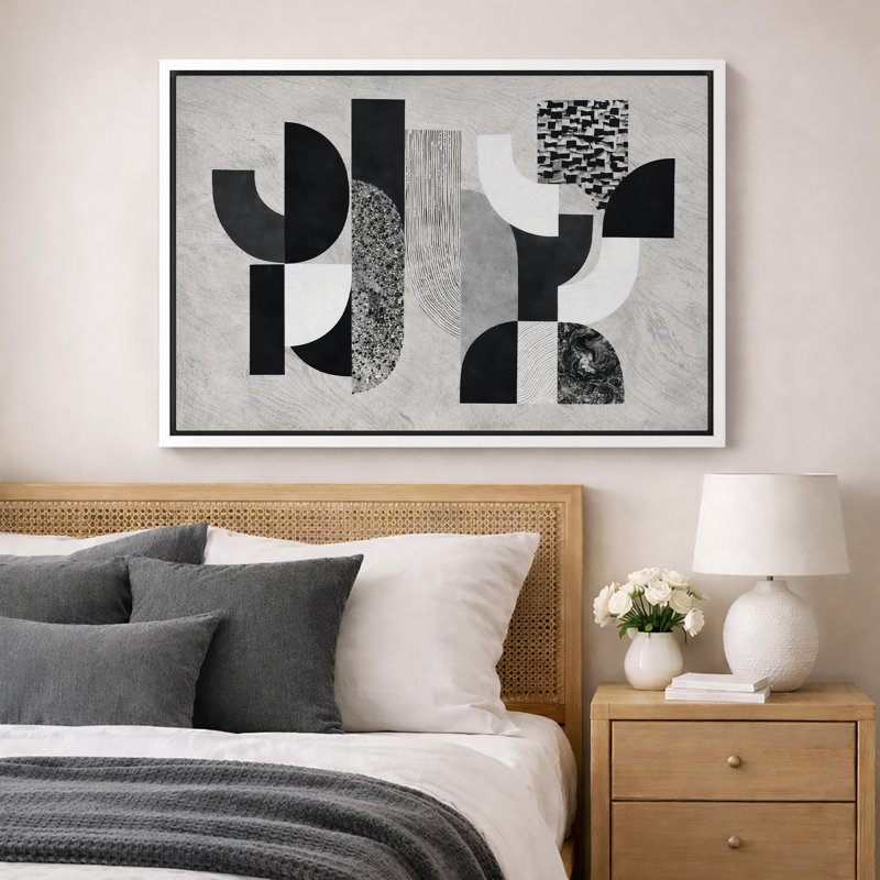 Abstrait noir et blanc, motif d'arche géométrique, photos de salon moderne, impression sur toile encadrée, Cadre blanc