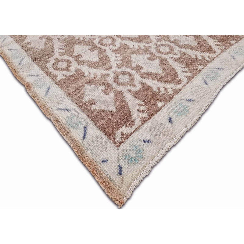 Tapis de couloir unique en laine noué à la main ivoire / gris des années 1960 de 4 pi 11 po x 10 pi 4 po