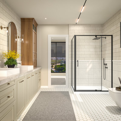 Cabine de douche à cadre pivotant avec verre trempé transparent de 1/4 po de l 48 po x H 71 po