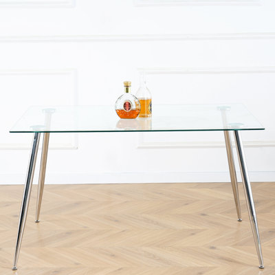 51" Tempered Glass Top Dining Table With Legs For Modern Kitchen Interior Rectangular Clear Comfy