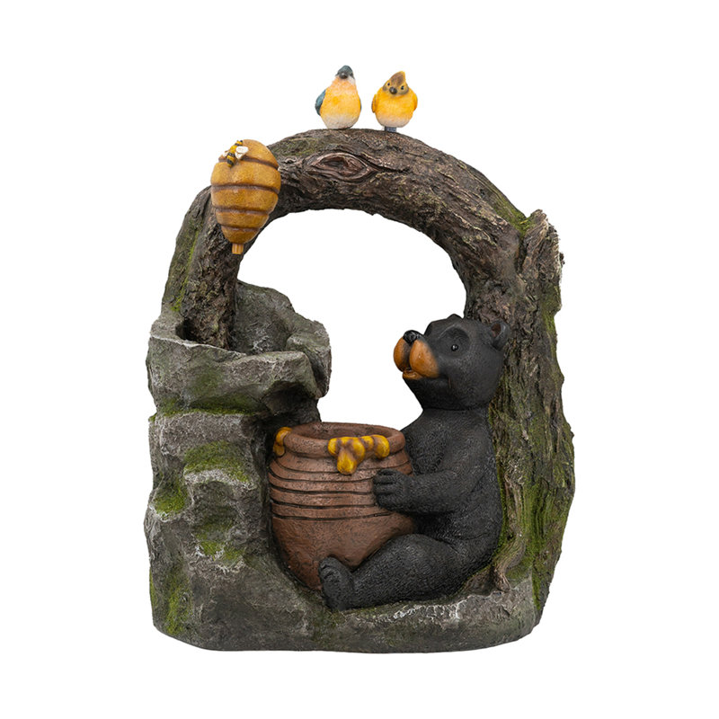 18.5X11.8X22.6" Decorative Two-Tiered Water Fountain With Woodland Animal Design