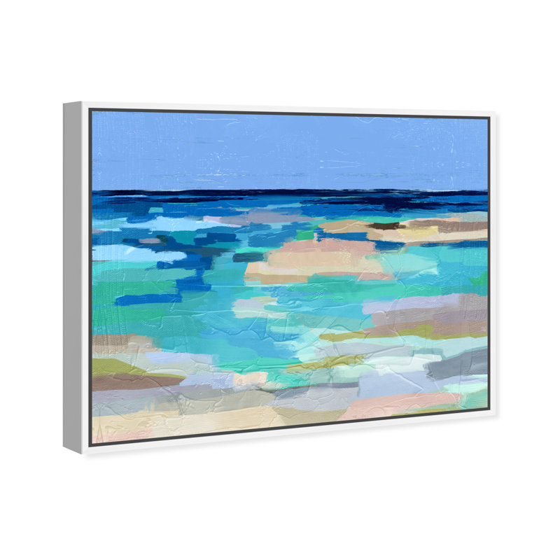 «Abstract Sea Beach Coastal Blue», cadre photo, H 16 po x l 20 po x P 1,75 po, Cadre flottant blanc
