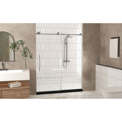 Frameless Shower Door 76" H, 1/4 "(6 Mm) Clear Tempered Glass, Explosion Proof Film, Stainless Steel Handle
