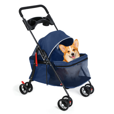 Poussette pour chat à 4 roues, poussette pliante pour animaux de compagnie, porte-gobelet pour chien avec porte-gobelet, filet respirant et visible pour petit chien
