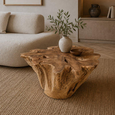 Table basse en racine de teck massif biologique de qualité supérieure | Pièce sculpturale unique en son genre