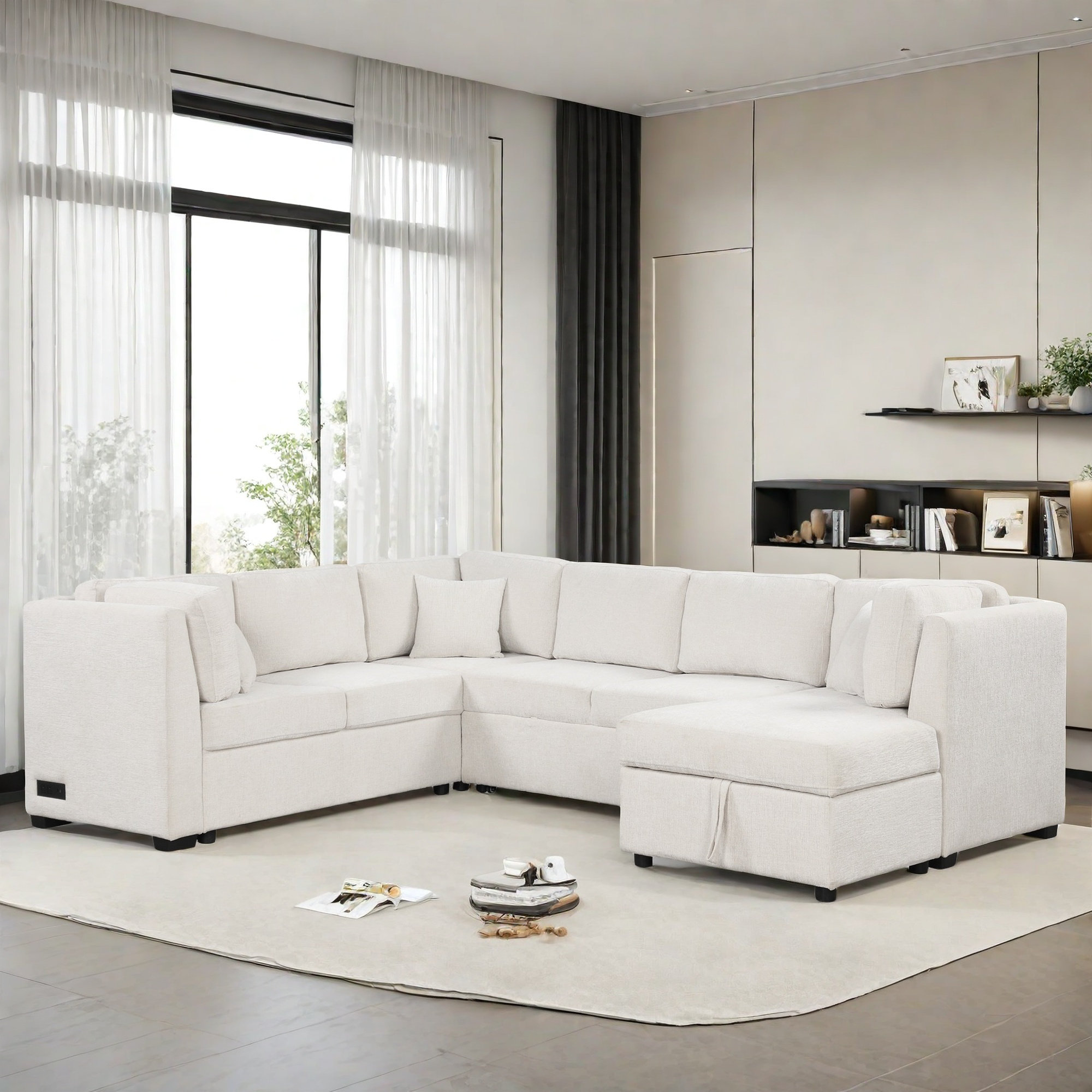 Latitude Run® U-shaped Sectional Pull Out Sofa Bed With Two Usb Ports ...