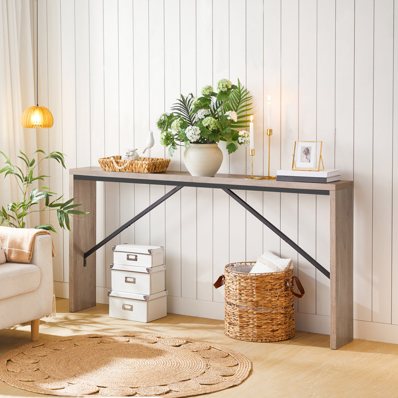 Ademara Console Table Long Sofa Table Behind Couch, 31.5" H x 62.2" W x 9.1" D, Grey