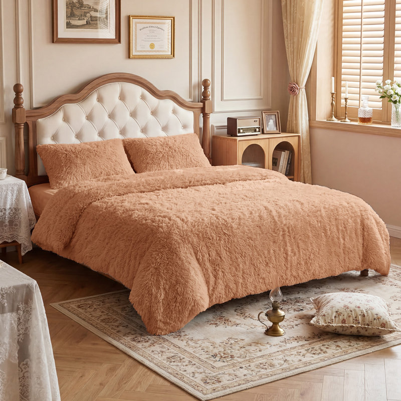 Polyester Solid Colour Duvet Cover Set, Camel, Double Duvet Cover + 2 Standard Pillowcases