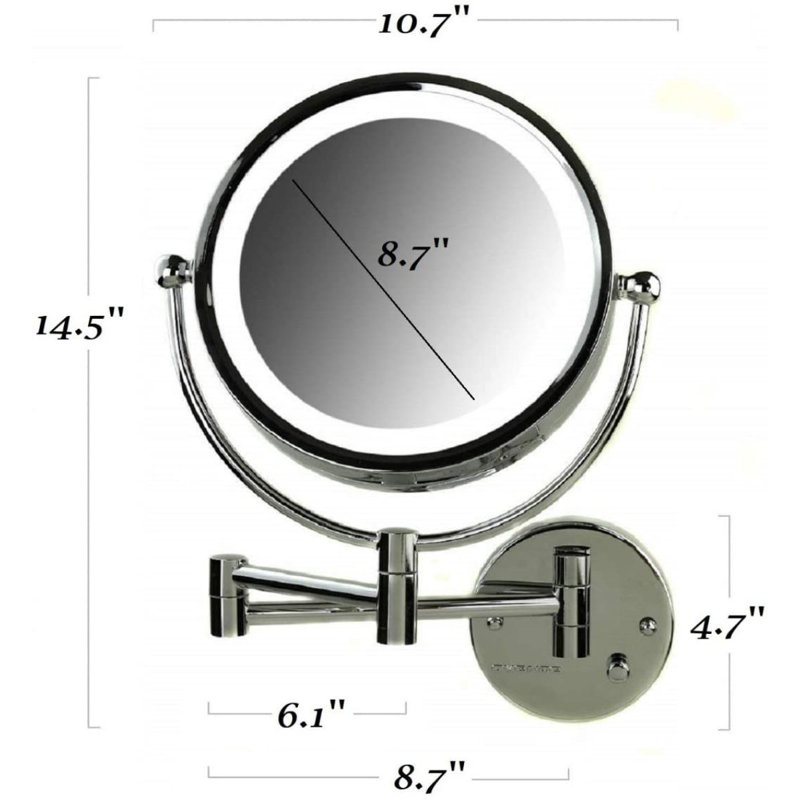 Elegant Polished Chrome LED Wall-Mounted Makeup Mirror 8.5" with Dual Magnification
