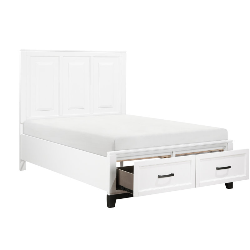 Lit plateforme en bois blanc avec rangement et glissières à roulement rustique - Pièce attrayante