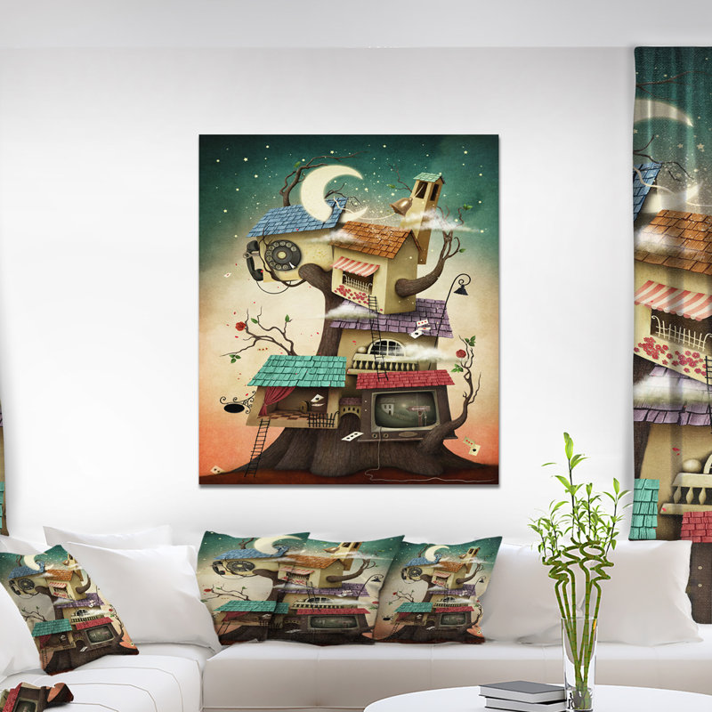 «Colorful House on Tree in Stary Night», reproduction d'impression, H 40 po x l 30 po x P 1,5 po, Toile tendue