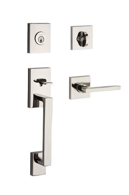 Handleset with Single Cylinder Deadbolt and Door Lever and Rosette Baldwin