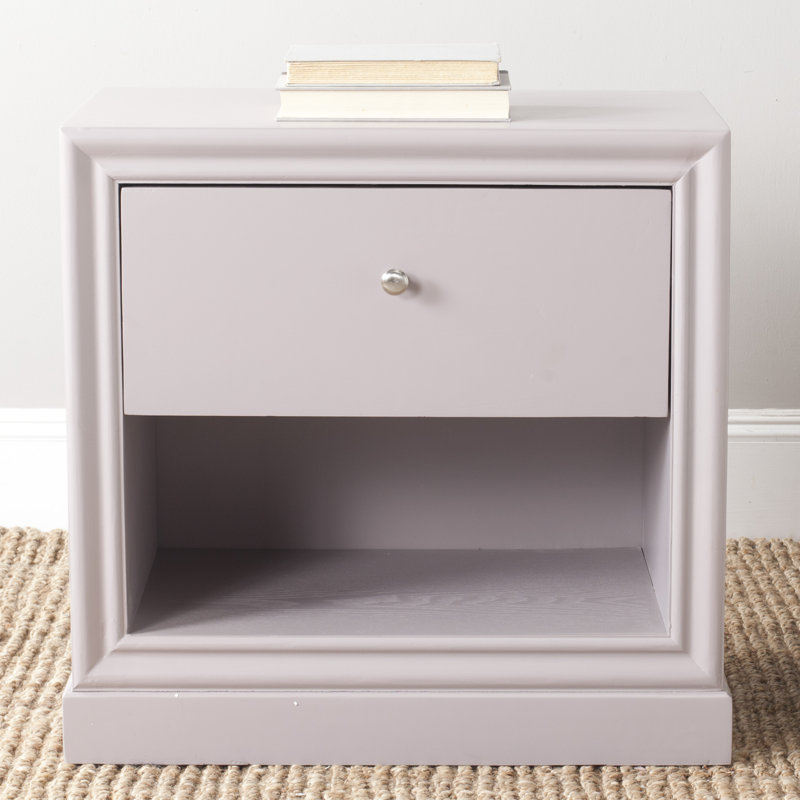 Table de bout avec rangement en bois massif Joanna, Quartz Grey