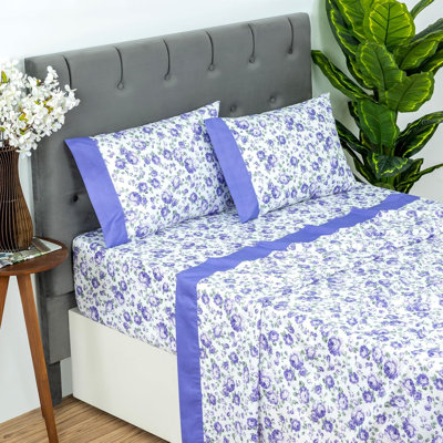Dreamology Sheet Set King Size, 4 Piece Ultra-Soft Microfiber Bed Sheets with Flat Sheet, 16 Inches Deep Pocket Fitted Sheet & Pillowcases, Breathable, Bedroom Decor (Purple Blossom, King)