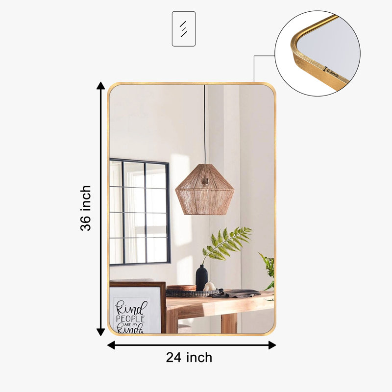 Chassin Wall Mount Bathroom Rectangular Vanity Mirror (Horizontal/Vertical), 24" H x 36" W, Brushed Gold