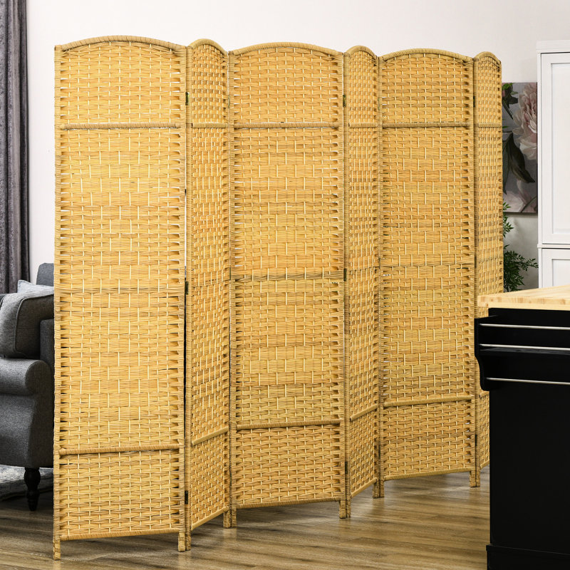 Paravent tissé à la main - 6 pi de hauteur en bois naturel pour chambre à coucher et bureau