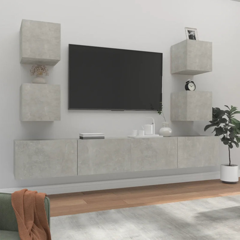 Latitude Run TV Stand Set, Concrete Grey, 100cm W x 30cm D x 30cm H