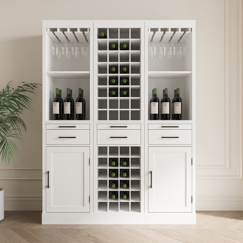 Sebastin 70" Large Wine Bar Cabinet Set,Modern Buffet Sideboard with Storage Shelves, Kithchen Bar with Drawers, White