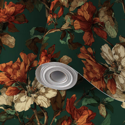 Papier peint auto-adhésif et amovible, papier peint botanique raffiné, tons de terre 24 po x 118 po (60 x 300 cm)