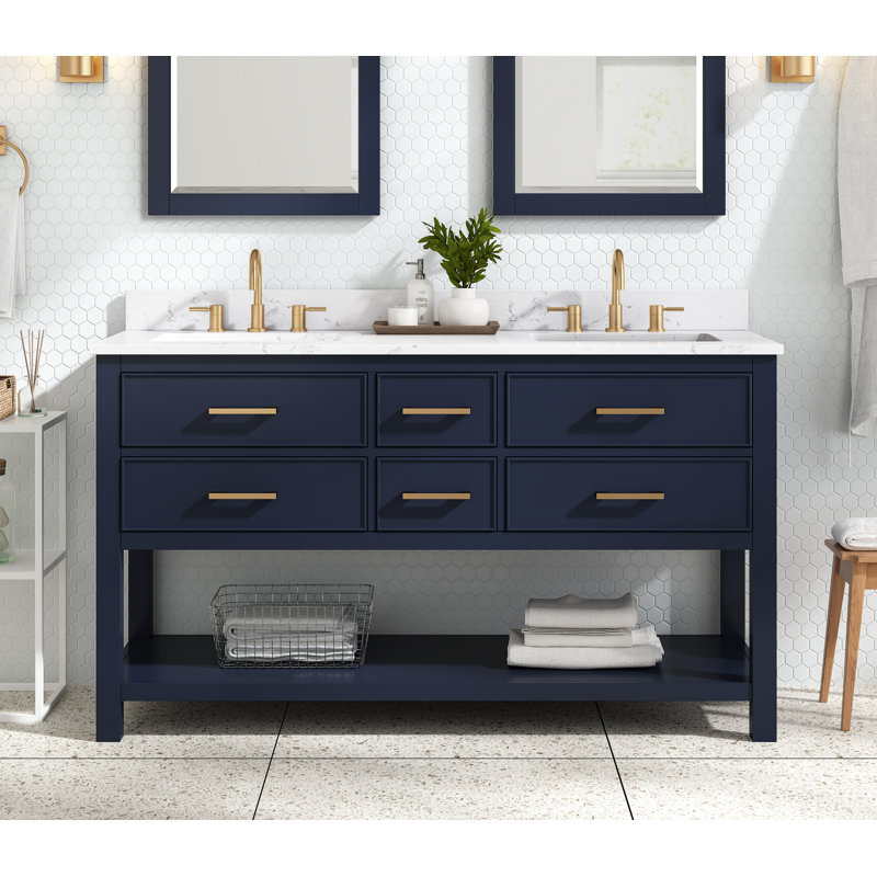 Brooks 61'' W Double Vanity, Navy Blue, Gold