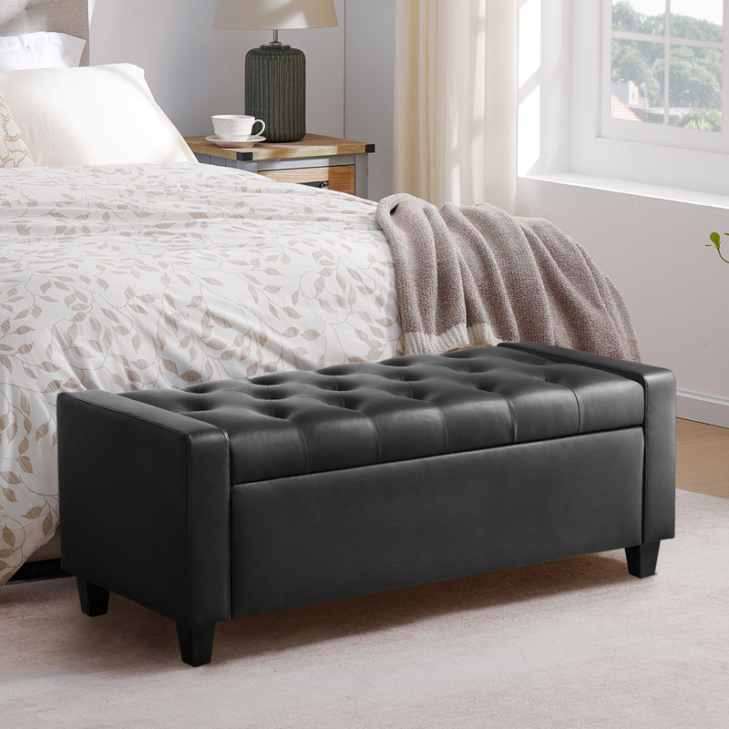Faux Leather Upholstered Storage Bench, Black