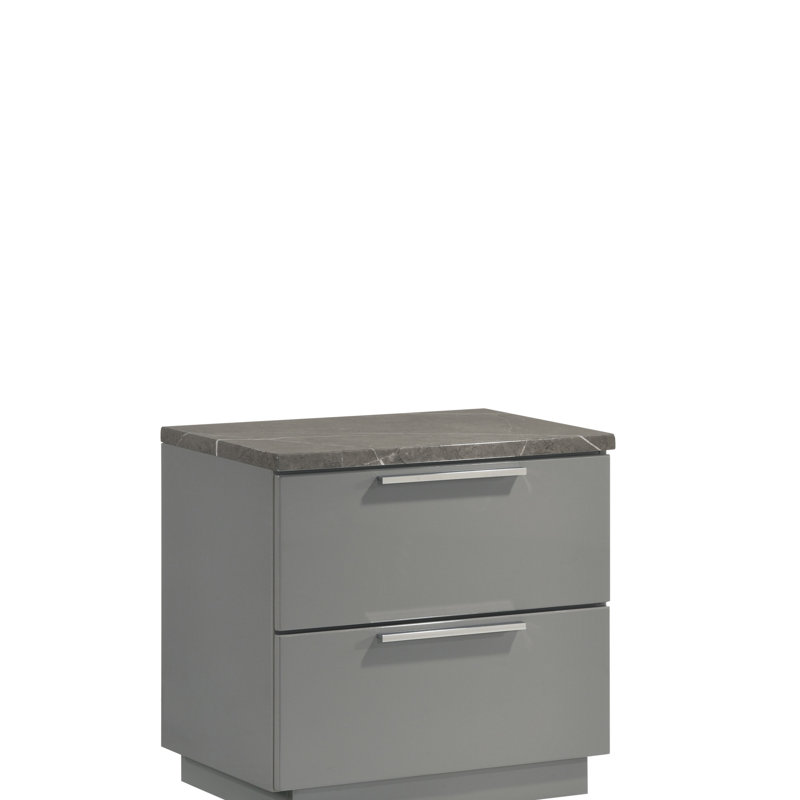 Elara Nightstand – Two-Tone High-Gloss Marble & Lacquer Finish With Red Velvet-Lined Drawers And Metal-Finished Legs