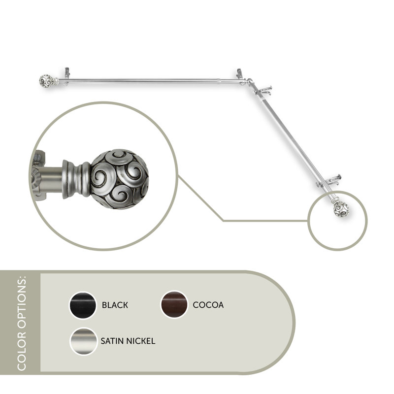 Tringle à rideaux simple pour fenêtre de coin Margunde, 120 po à 170 po, Nickel satiné