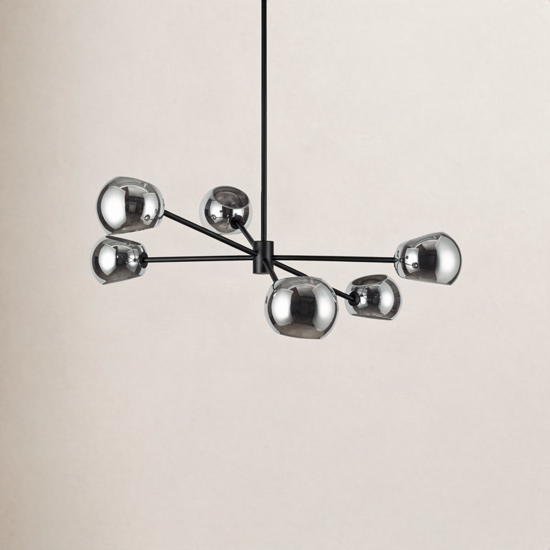 Willow 6 - Light Sputnik Modern Linear Chandelier, Matte Black, Smoke