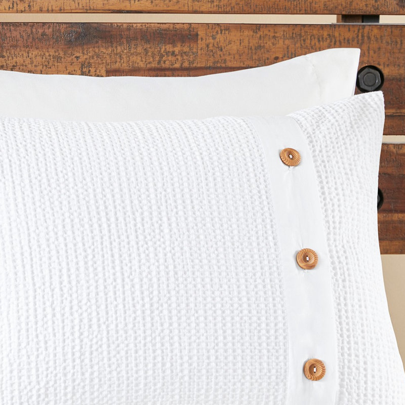 Édredon très grand / très grand 100% coton - tissage gaufré, lavable à la machine, boutons décoratifs, style contemporain pour chambre à coucher, lit tissé 3 pièces, boutons charmants, literie,