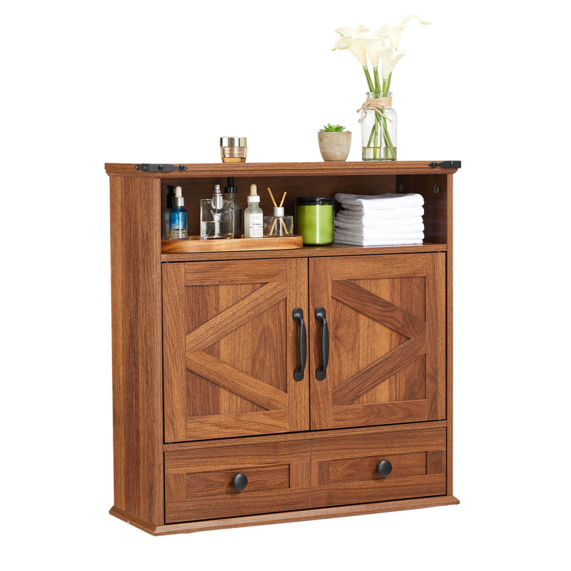 Wall-Mounted Storage with Farmhouse Style for Bathroom, Kitchen, Laundry & Entryway, Brown