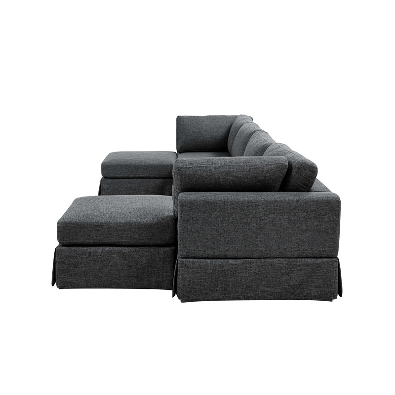 6 - Piece Upholstered Sectional, Grey Polyester