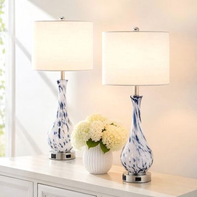 Glass USB Bedside Table Lamp