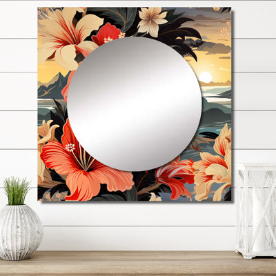 Motif botanique tropical de coucher de soleil - art mural miroir carré floral
