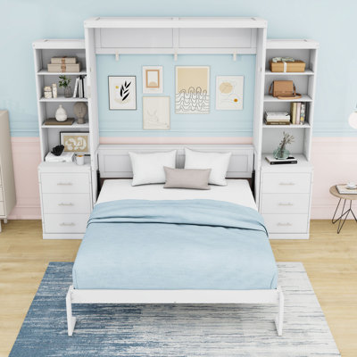 6 Drawers Murphy Bed with Shelves and Sturdy Slats