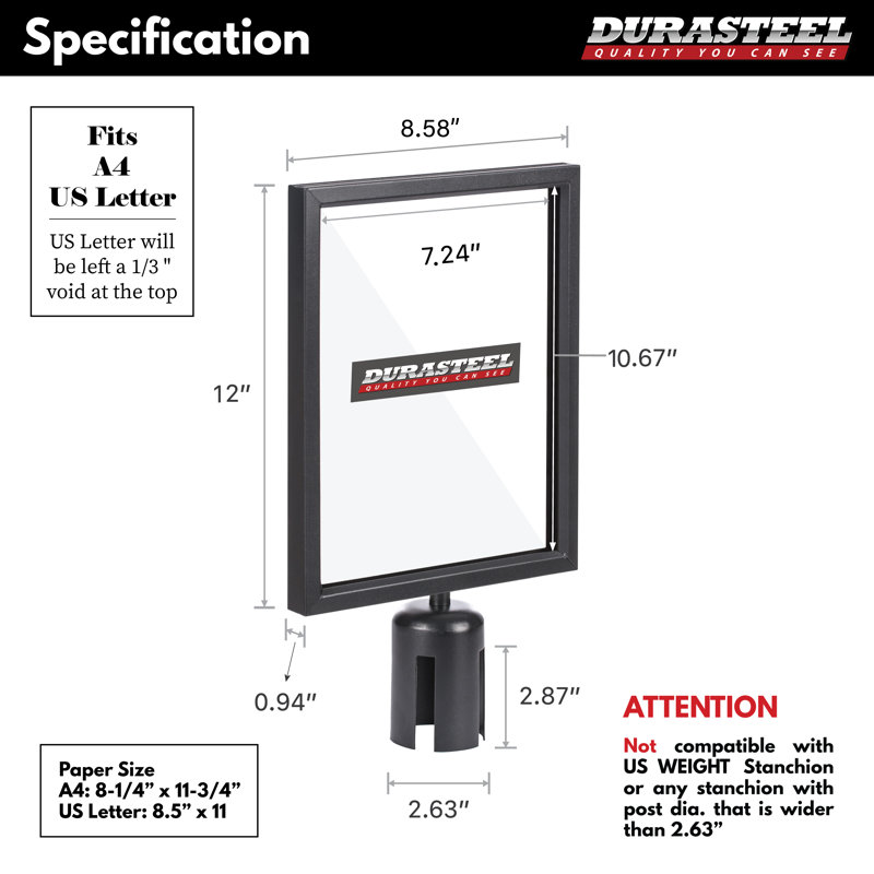 Black Double Sided Pedestal Stanchion Sign Holder with Plexiglass Cover