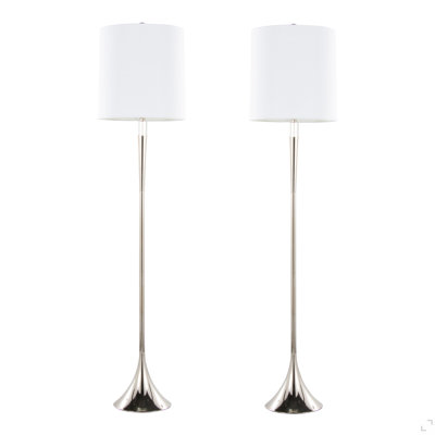 Lampe sur pied en métal en nickel poli et cristal K9 transparent avec abat-jour en lin blanc - ensemble de 2