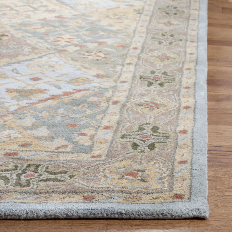 Tapis bleu clair / brun clair en laine touffeté à la main Albert, Ovale 4 pi 6 po x 6 pi 6 po