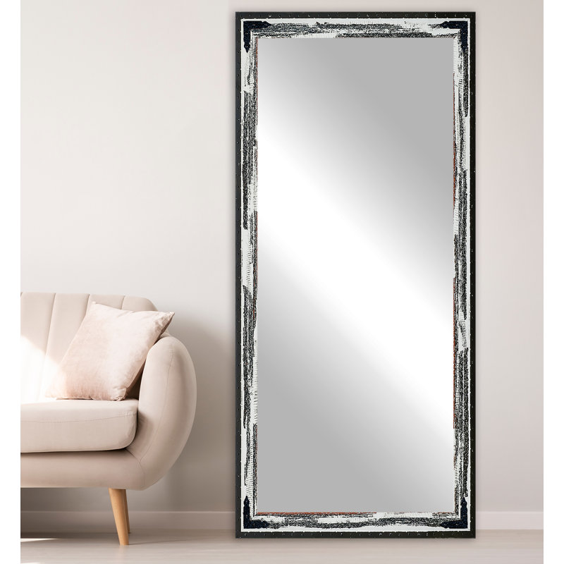 Miroir pleine grandeur rustique patiné, Ivoire délavé rustique et noir, H 70,5 po x l 31,5 po