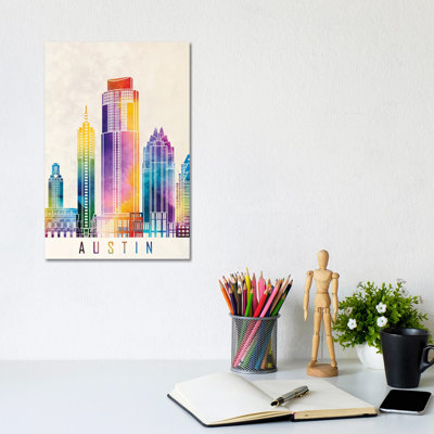 Austin Landmarks Watercolour 1 Piece Wrapped Canvas Wall Art