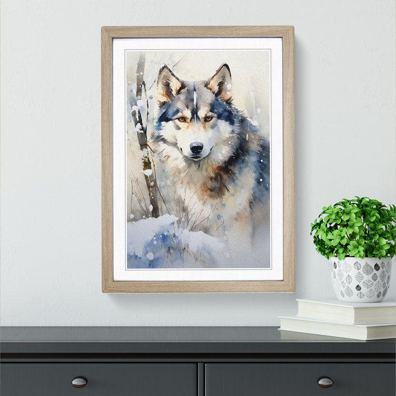 Husky Informel - Single Picture Frame Print on Wood, Oak, 34cm H x 25cm W x 2cm D