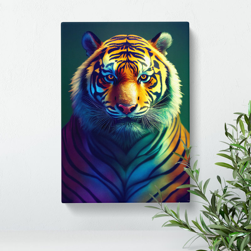 XC1022-4678X Tiger In Technicolour No.3 - Print on Canvas, Wrapped Canvas, No Matte, 76cm H x 50cm W x 3cm D