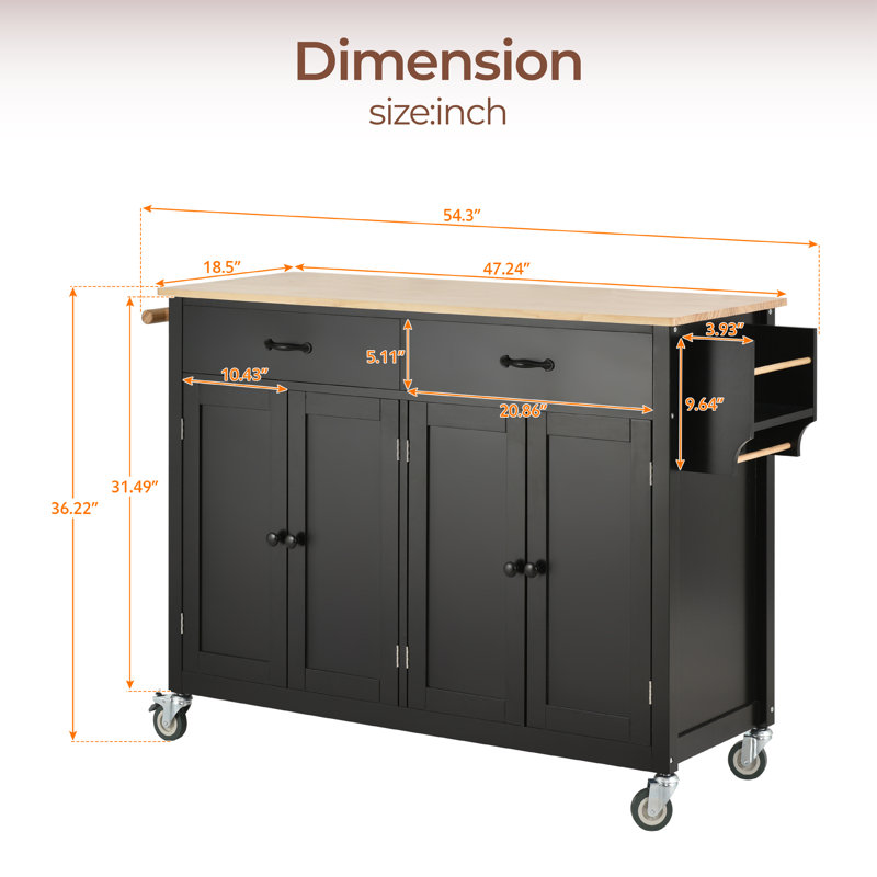 Ayyan Wood Kitchen Cart, Black