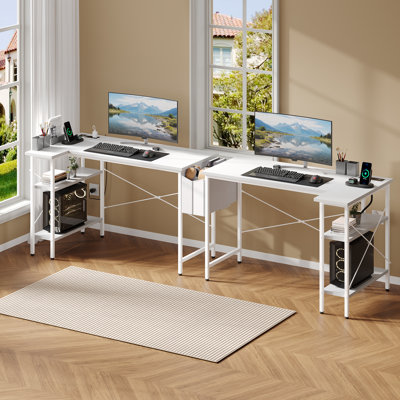 39 Inch L Shaped Desk with LED Lights & Power Outlets, Corner Home Office Desk