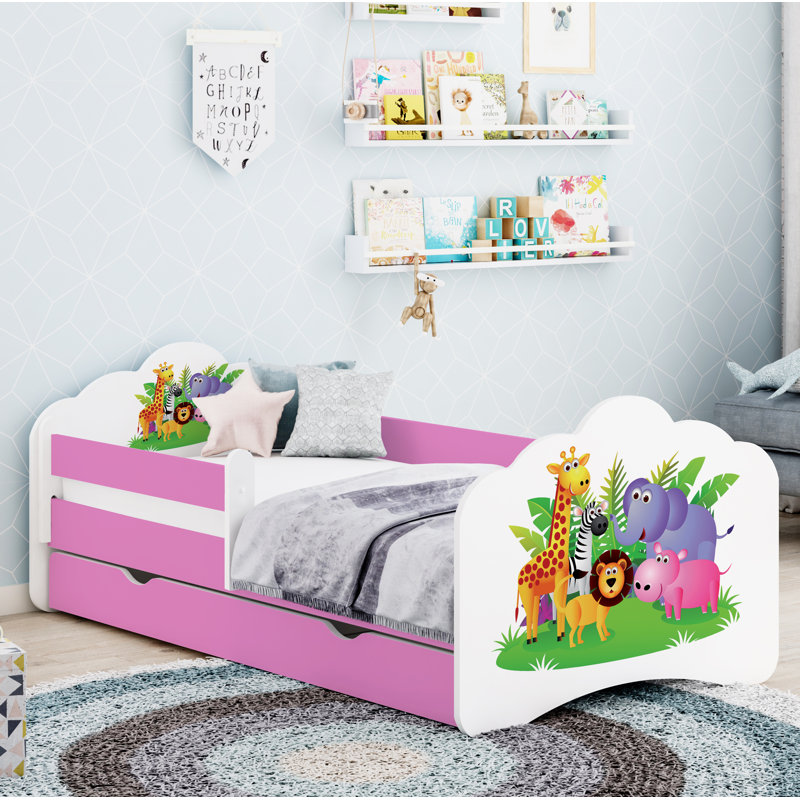Romolo Cot Bed / Toddler Bed Frame with Drawers, Pink, 65 x 80 x 160cm